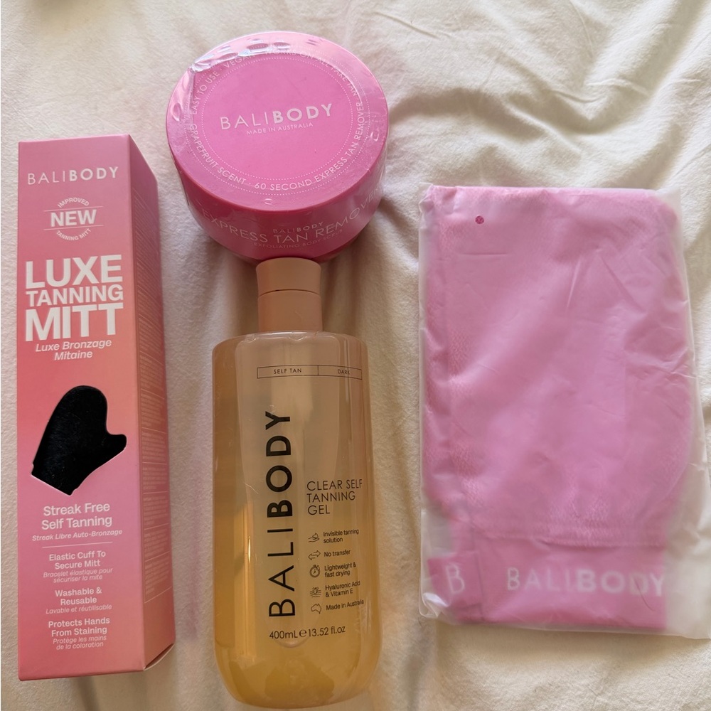 Balibody Self Tan Dark Clear Self Tanning, Express Tab Remover & Mitt Set